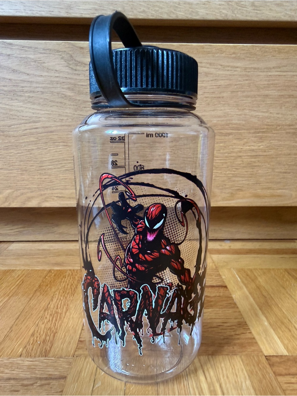 Marvel Carnage Clear Water Bottle with Black Lid